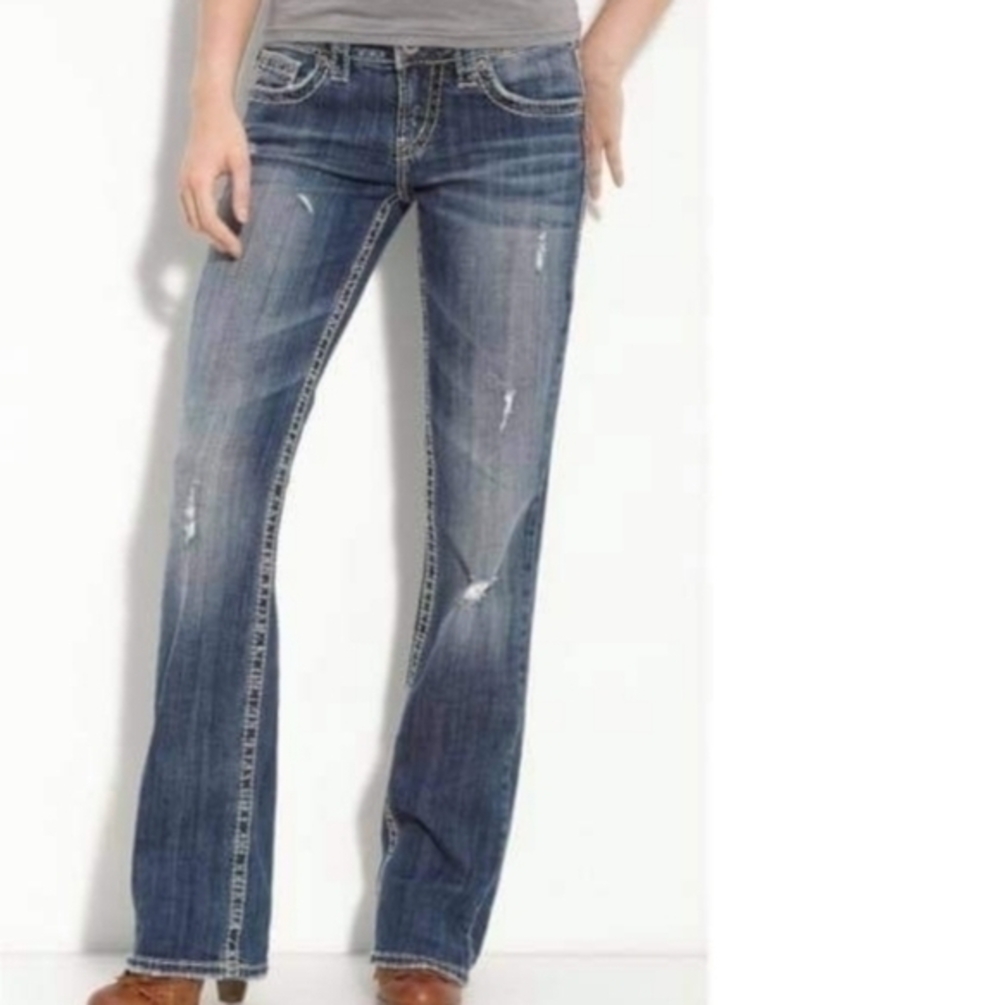 Silver Distressed Lola Straight 17" Jeans 29/31